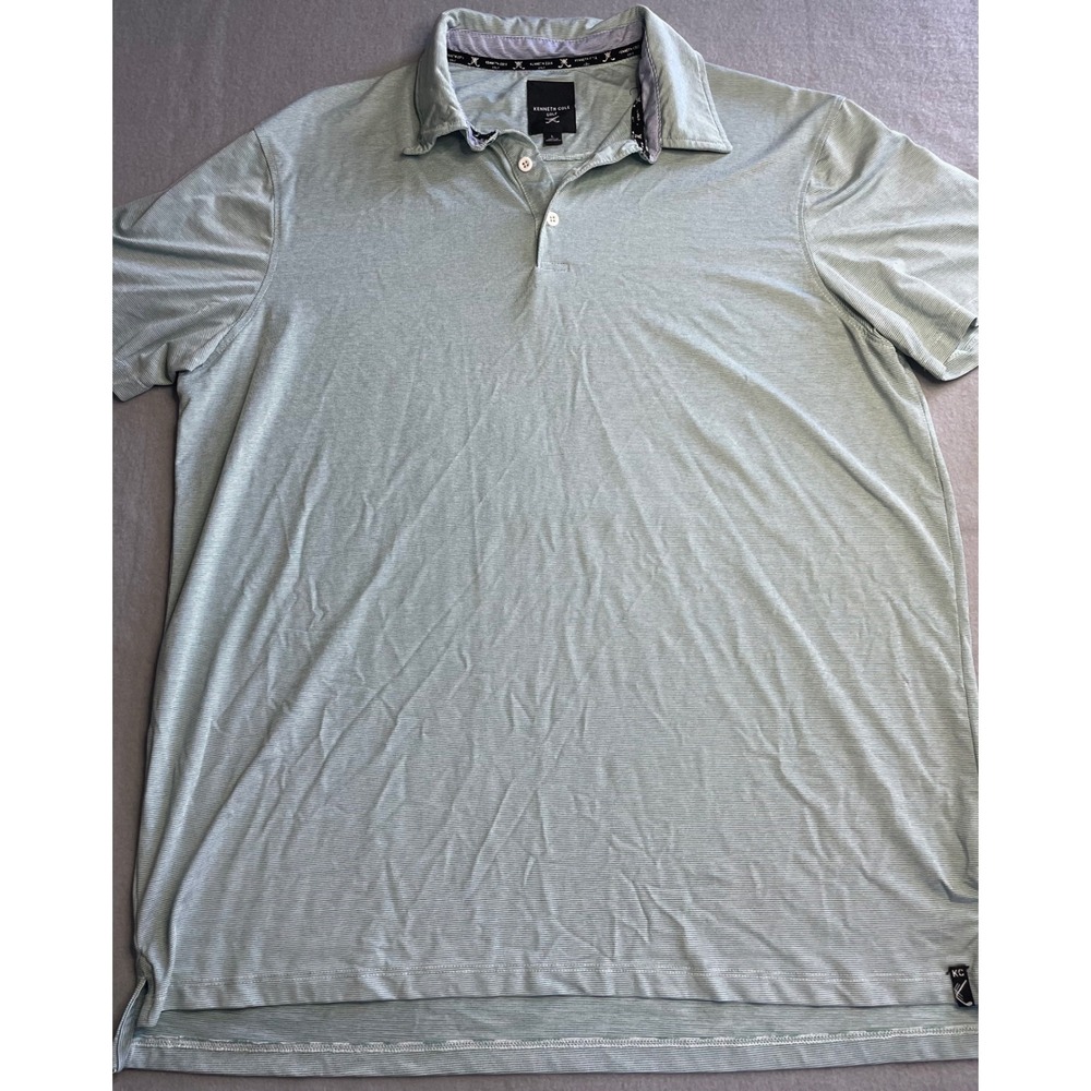 Kenneth‎ Cole Golf Performance Mens Polo Shirt Large Green White Striped